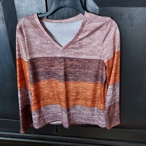 Striped V-Neck Long Sleeve Top